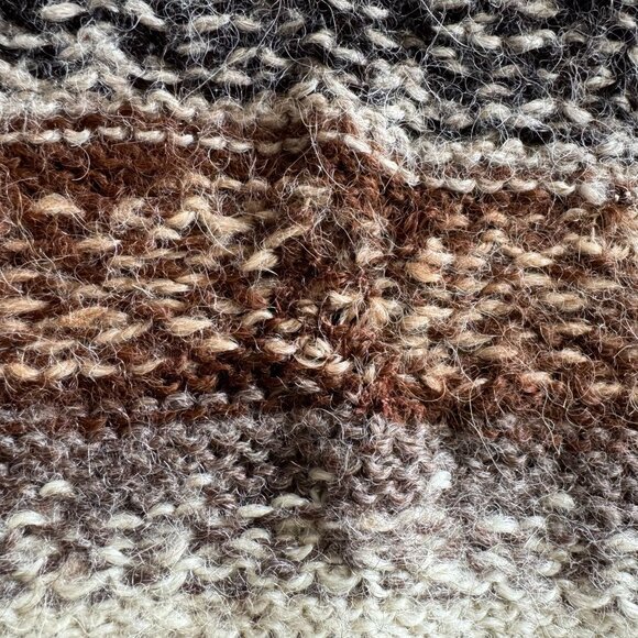 Fotrama 100% Alpaca Wool Brown Black Ivory Fringe Hem Knee Length Poncho Onesize - Picture 9 of 14